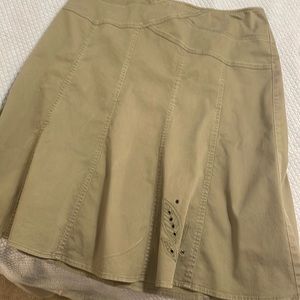 Sigrid Olsen 80’s Vintage Skirt, Light Olive, Panel Skirt W/ Embroidery, Rivets
